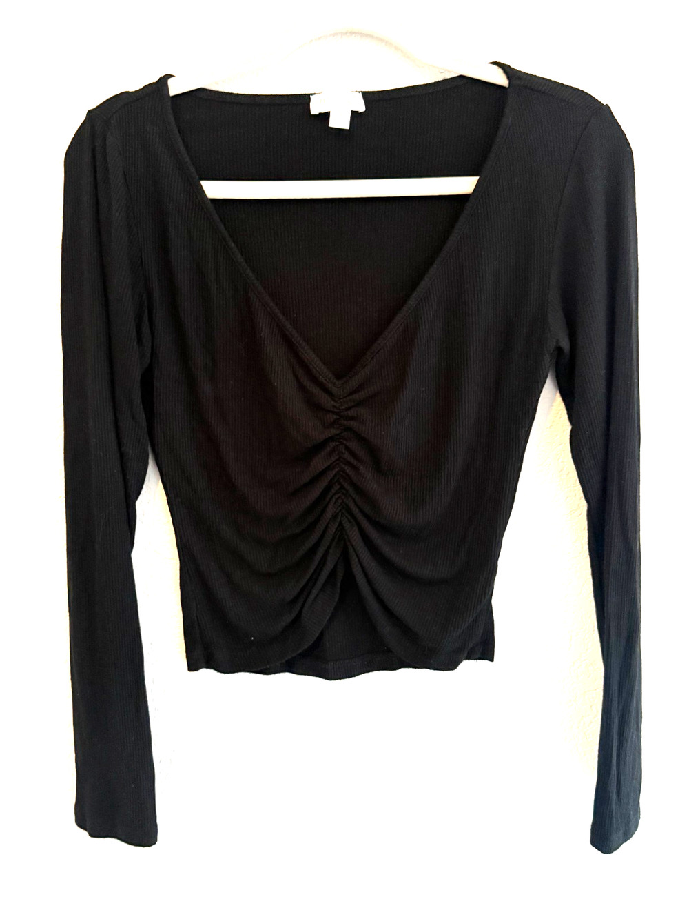 Orange Kiss Black Long Sleeve Ruched Cropped Knit Top Whimsigoth Festival Small
